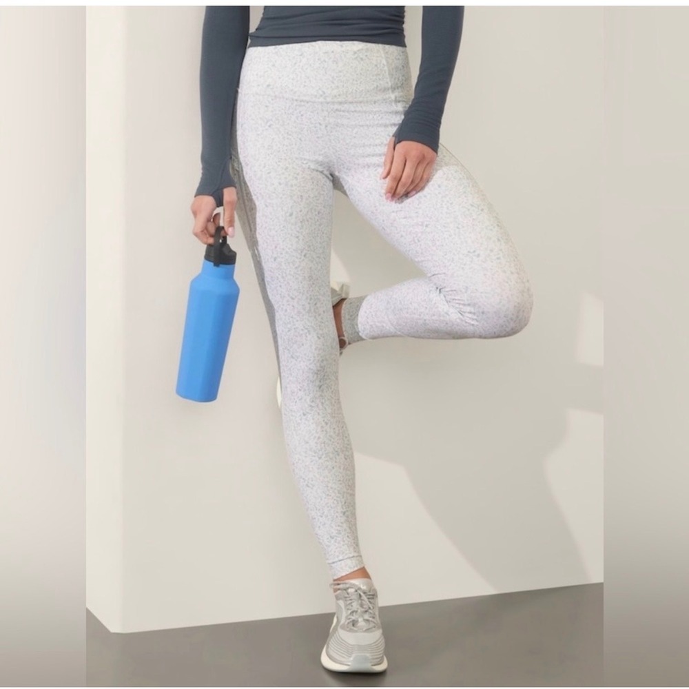 Athleta Rainier Leggings High Rise M Jasper White Glitter Zip Pockets Athletic